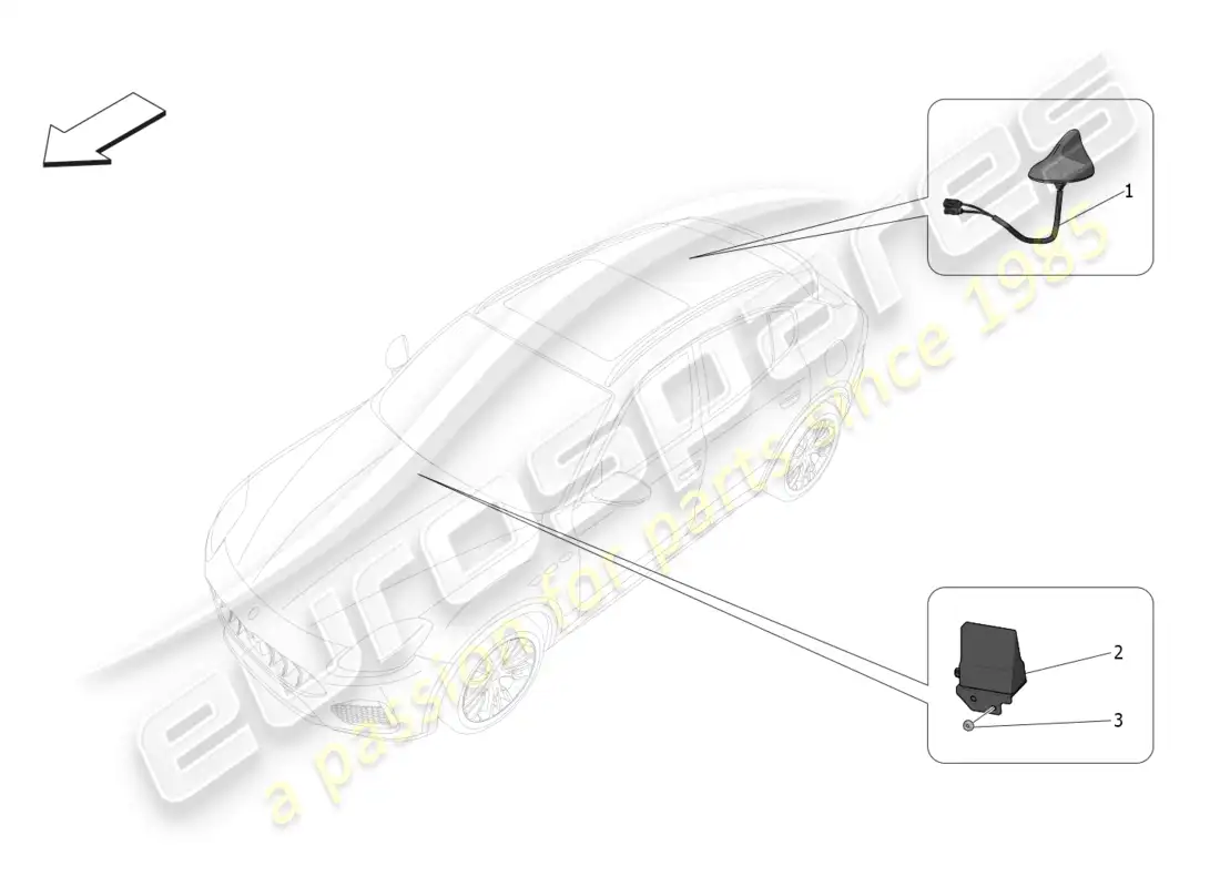 maserati grecale gt (2023) sistema de recepción y conexión diagrama de piezas