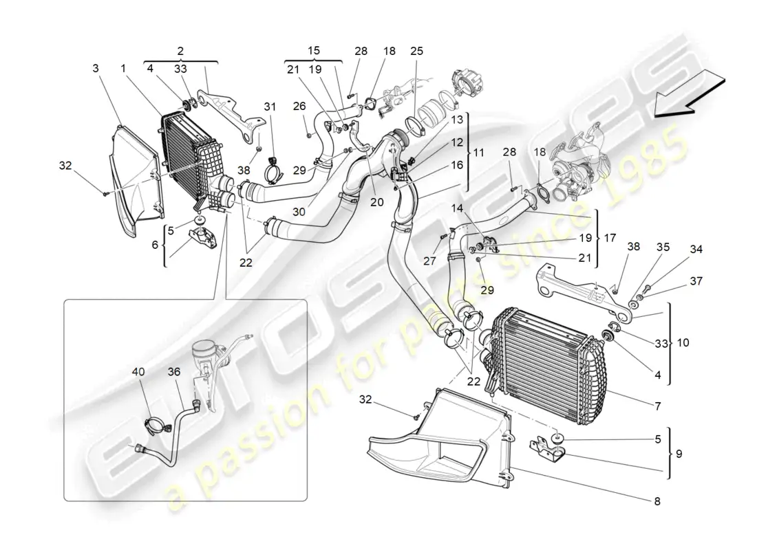 maserati levante zenga (2020) sistema de enfriador diagrama de piezas
