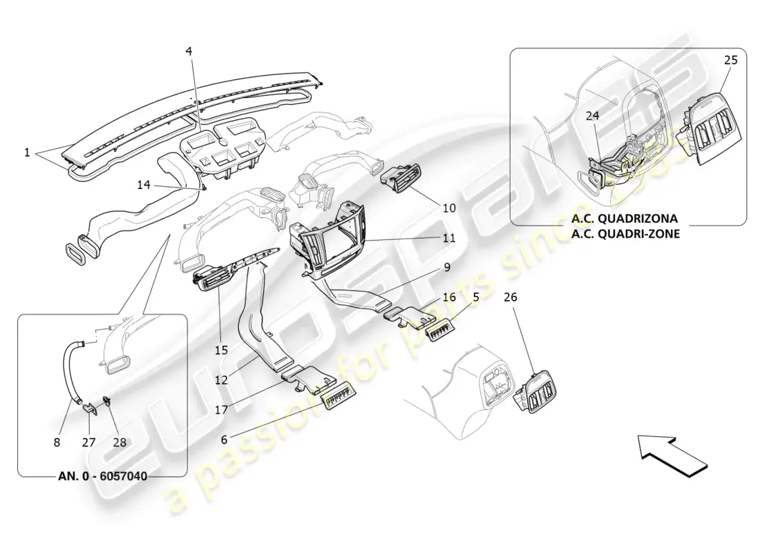 maserati levante (2018) unidad de aire acondicionado: difusión diagrama de piezas