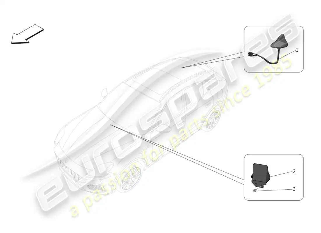 maserati grecale trofeo (2023) sistema de recepción y conexión diagrama de piezas