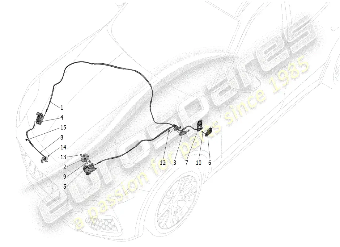 maserati grecale modena (2023) botón de apertura de tapa frontal diagrama de piezas