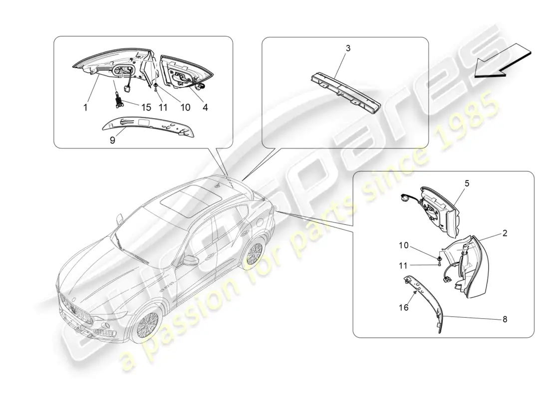 maserati levante (2020) grupos de luces traseras diagrama de piezas