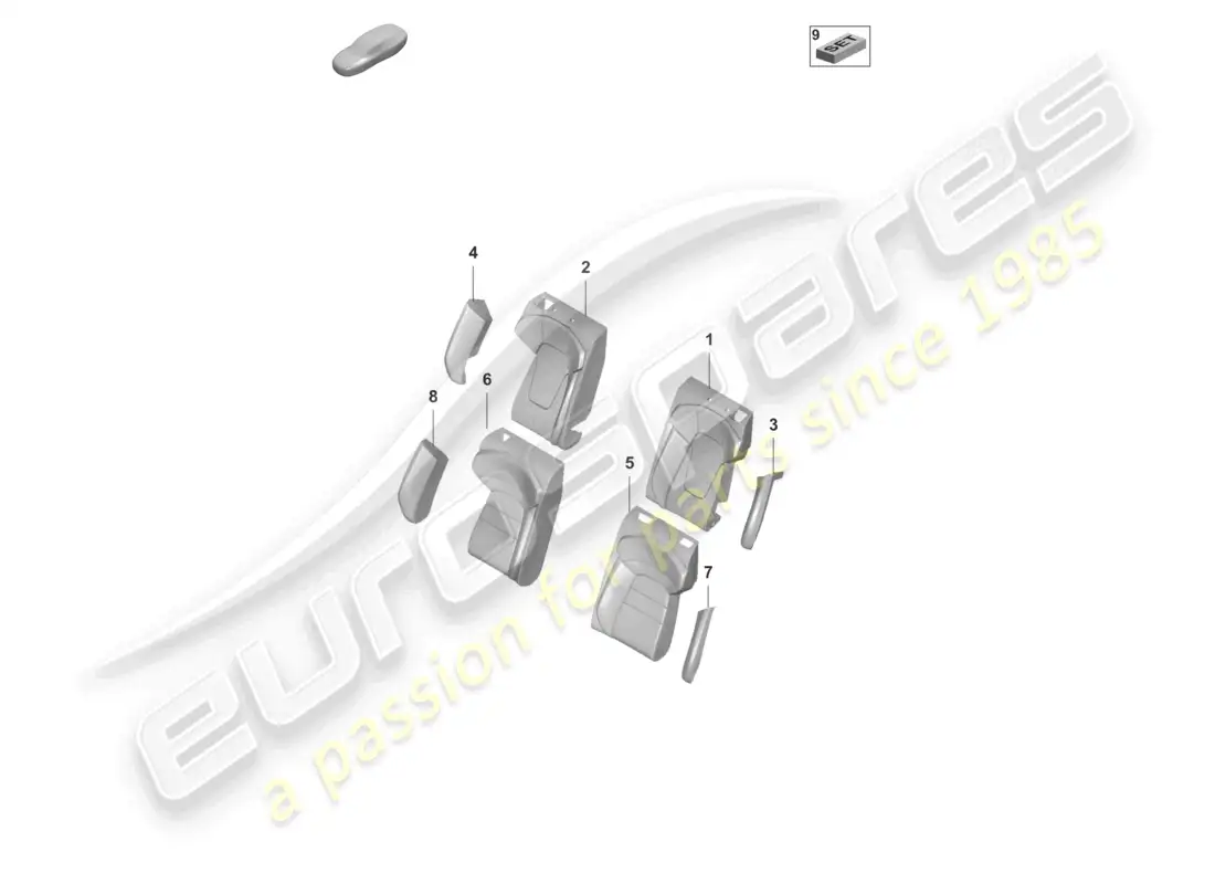porsche 2023 (taycan 9j1-1) sección de espuma para el lado de apoyo del asiento funda de respaldo asiento de banco (3-seater) asiento cómodo diagrama de piezas