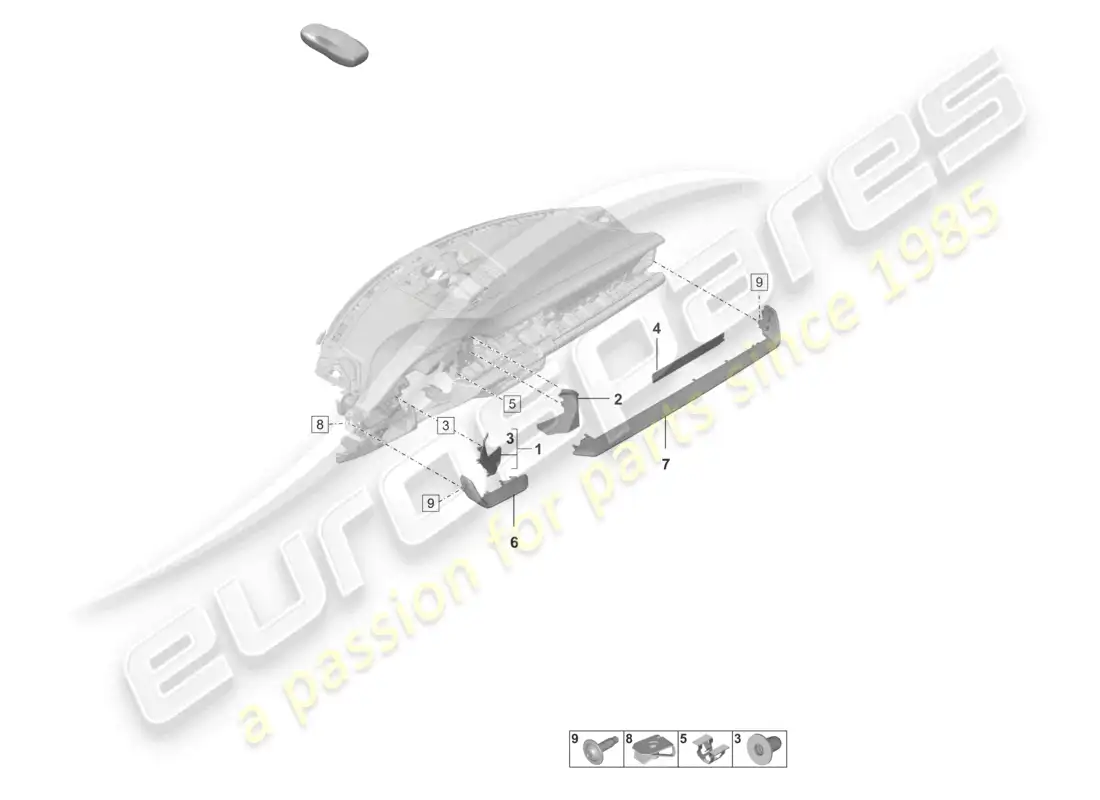 porsche 2022 (992-1 gt3/rs/st) diagrama de piezas del tablero de accesorios