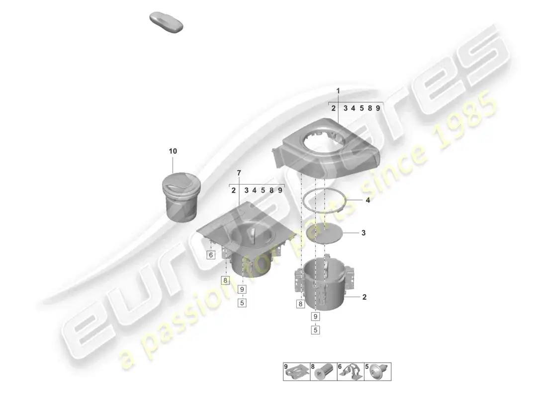 porsche 2022 (taycan 9j1-1) portabebidas inserto de cenicero consola central diagrama de piezas