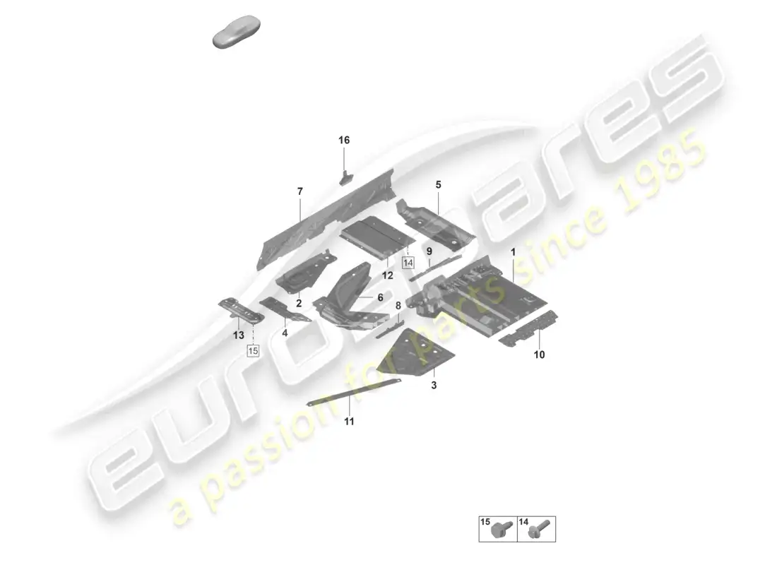 porsche 2022 (992-1 gt3/rs/st) diagrama de piezas del túnel de placa inferior