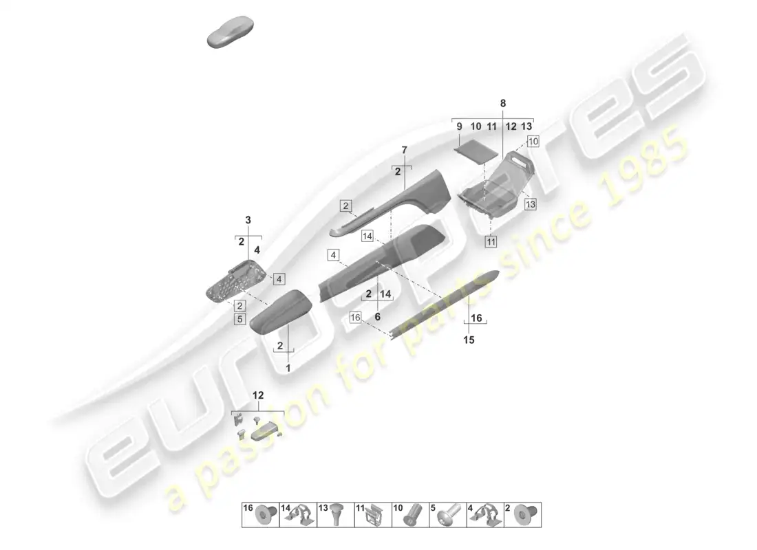 porsche 2022 (taycan 9j1-1) embellecedores laterales consola central trasera inferior diagrama de piezas