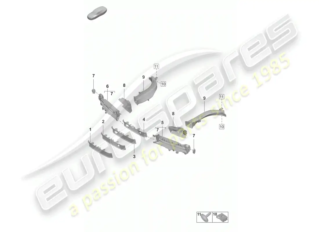 porsche 2020 (taycan 9j1-1) diagrama de piezas del parachoques delantero con guía de aire