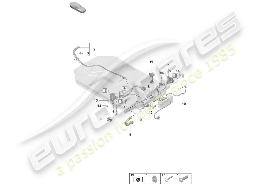 porsche 2020 (taycan 9j1-1) diagrama de piezas del conjunto de cableado de alto voltaje para motor de tracción