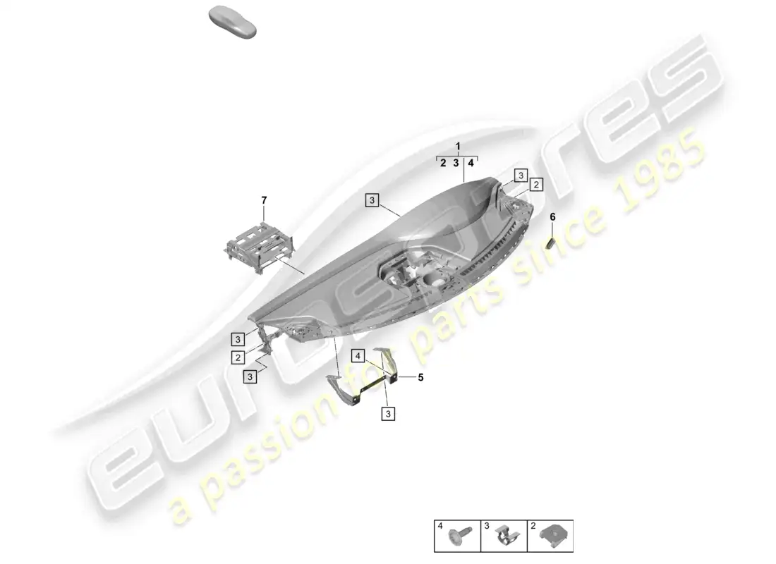 porsche 2022 (992-1 gt3/rs/st) moldura del panel de instrumentos parte superior con: sujetadores diagrama de piezas