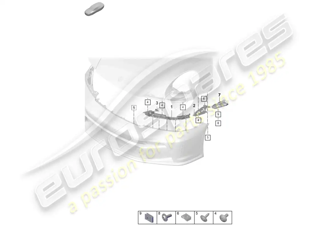 porsche 2021 (992-1 gt3/rs/st) sujetadores de parachoques diagrama de piezas