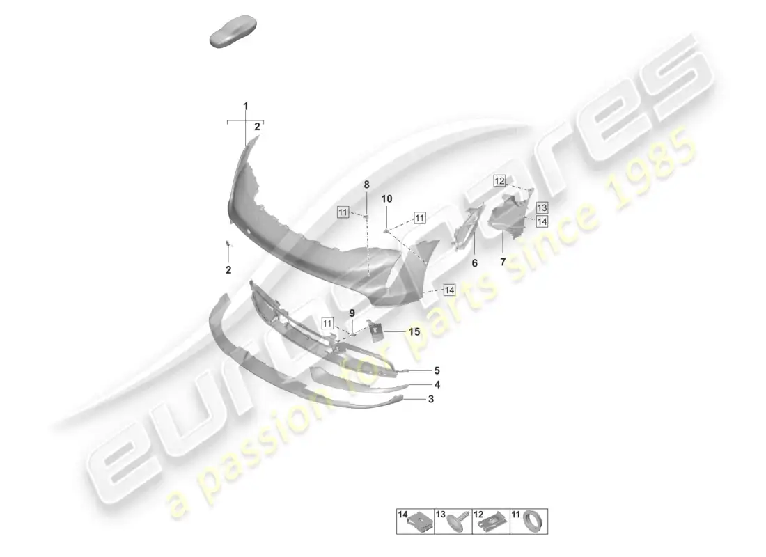 porsche 2020 (taycan 9j1-1) diagrama de piezas del turbo del parachoques delantero
