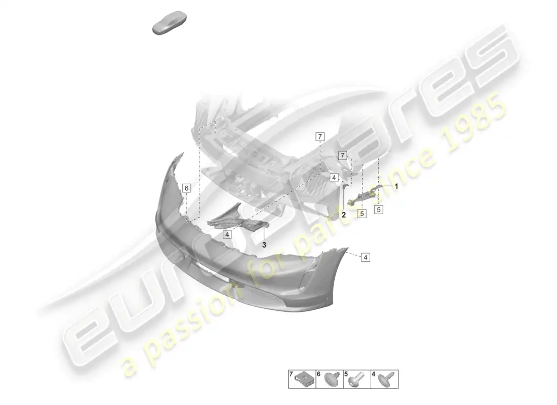 porsche 2020 (taycan 9j1-1) diagrama de piezas de sujeción del parachoques delantero