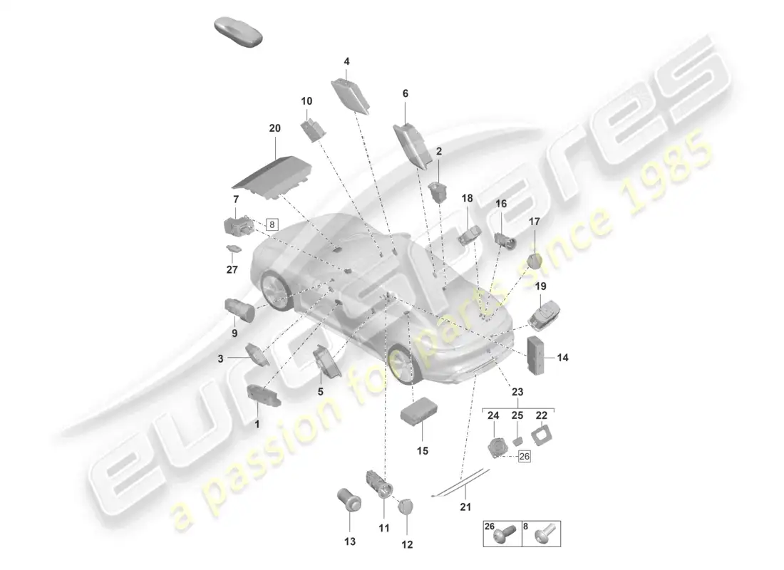 porsche 2020 (taycan 9j1-1) interruptor de interfaz multimedia diagrama de piezas