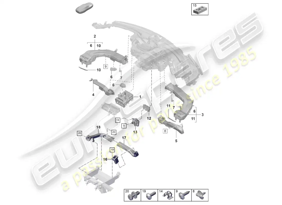 porsche 2023 (taycan 9j1-1) tablero de instrumentos de guía de aire diagrama de piezas