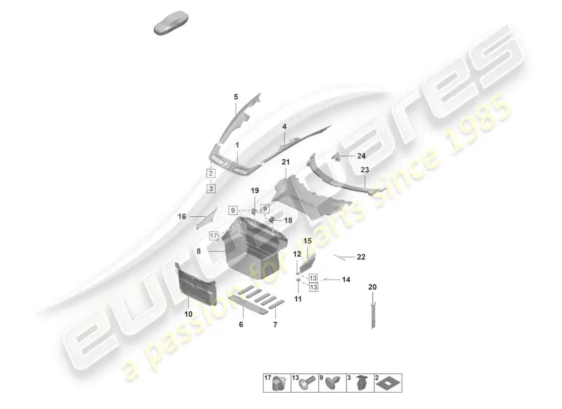porsche 2023 (992-1 gt3/rs/st) adorno del maletero diagrama de piezas