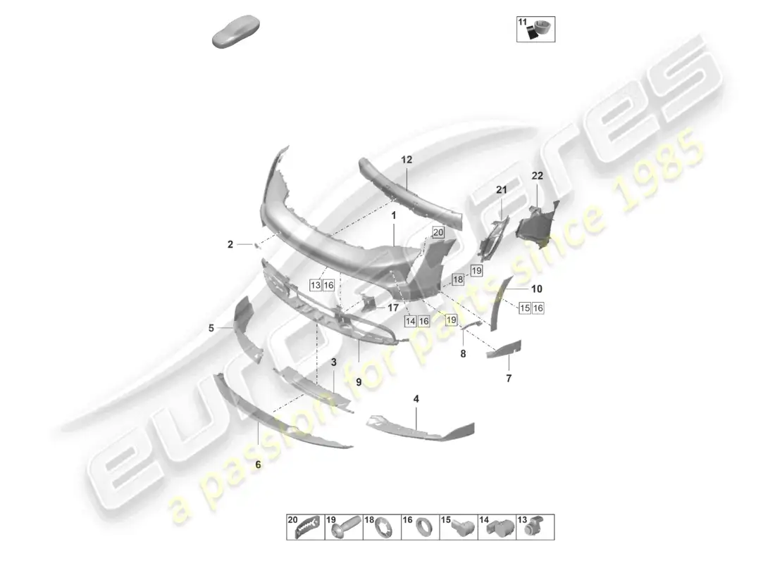 porsche 2020 (taycan 9j1-1) diagrama de piezas del parachoques delantero del taycan cross turismo turbo s