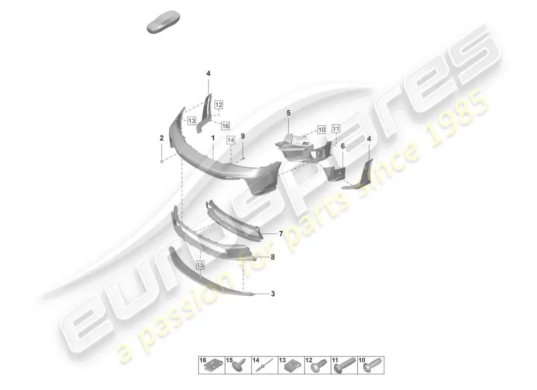 porsche 2021 (992-1 gt3/rs/st) parachoques delantero gt3 rs diagrama de piezas