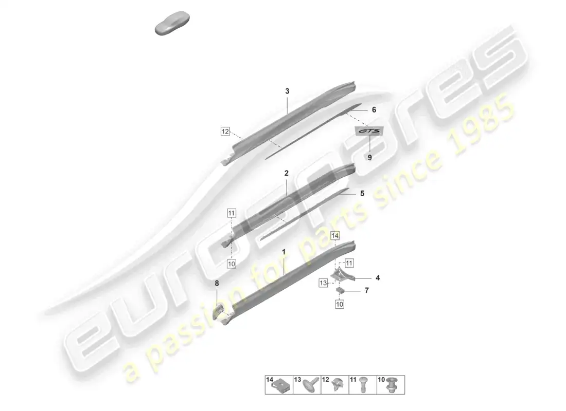 porsche 2020 (taycan 9j1-1) diagrama de piezas de accesorios de moldura de larguero lateral