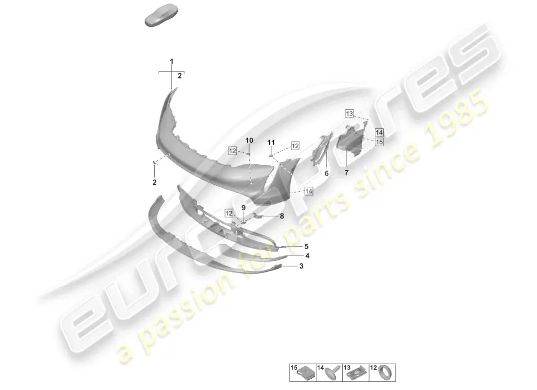 porsche 2020 (taycan 9j1-1) diagrama de piezas del paquete sport design del parachoques delantero