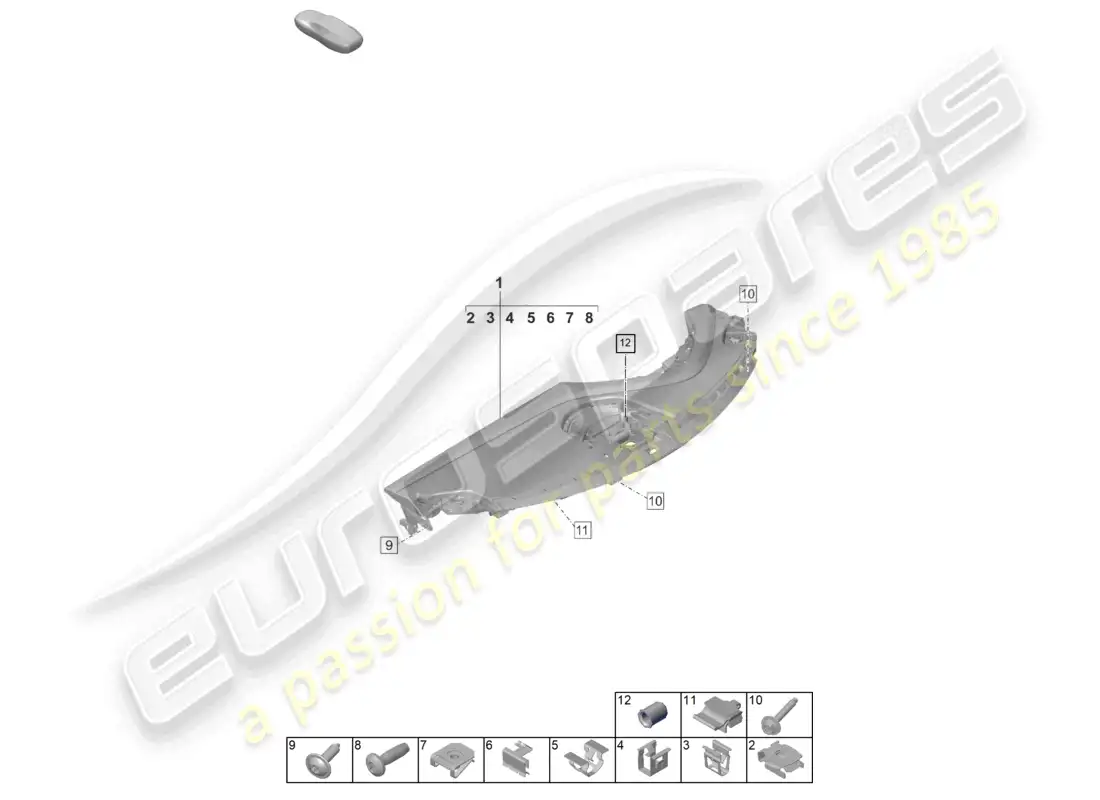 porsche 2023 (taycan 9j1-1) moldura del panel de instrumentos parte superior con: sujetadores diagrama de piezas