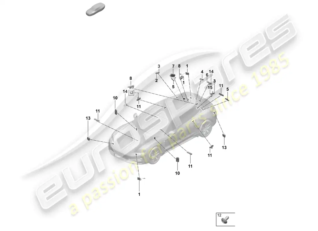 porsche 2026 (taycan 9j1-2) lector de tarjetas con chip trasero aéreo para sistema de peaje de carreteras diagrama de piezas