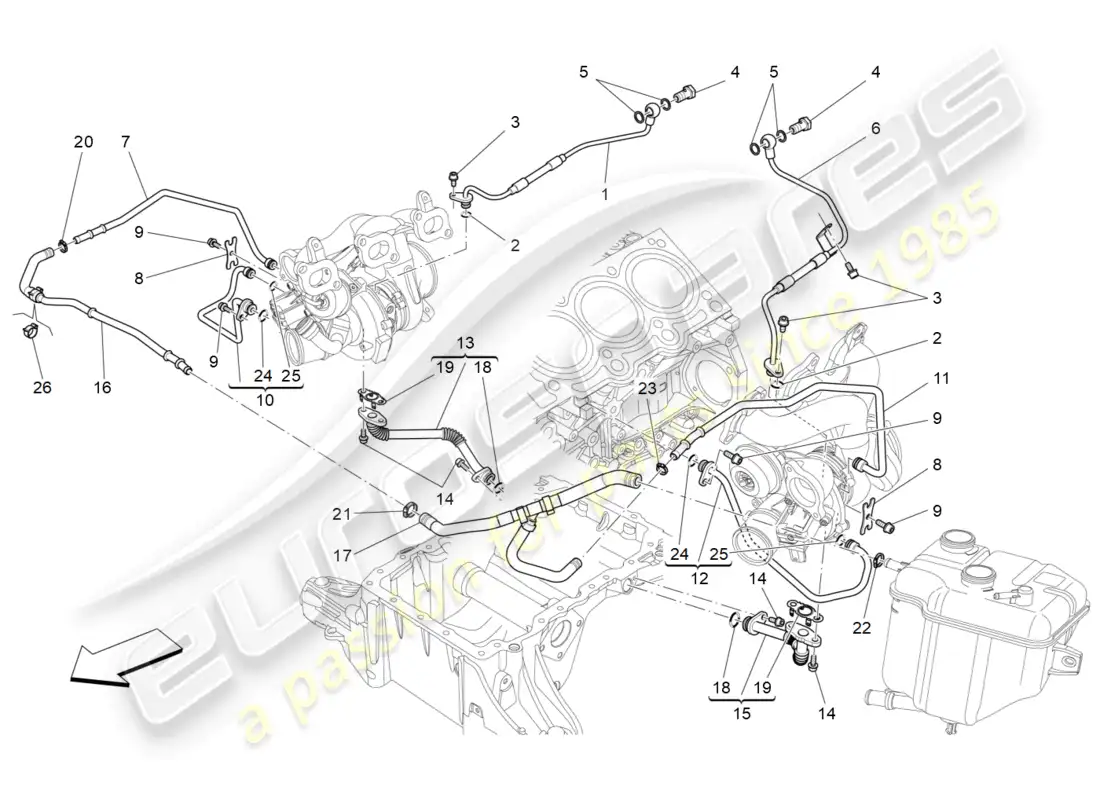 maserati levante zenga (2020) sistema de turboalimentación: lubricación y enfriamiento diagrama de piezas