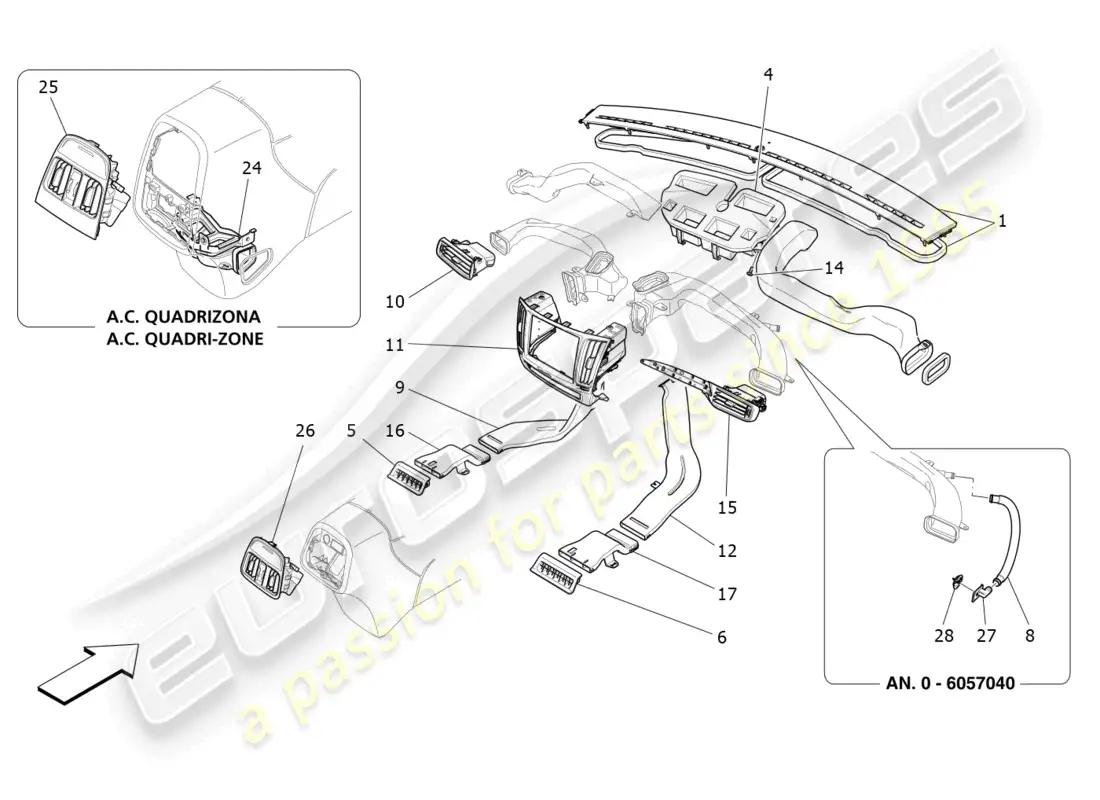 maserati levante (2018) unidad de aire acondicionado: difusión diagrama de piezas