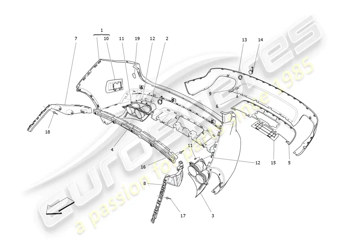 maserati levante zenga (2020) parachoques trasero diagrama de piezas