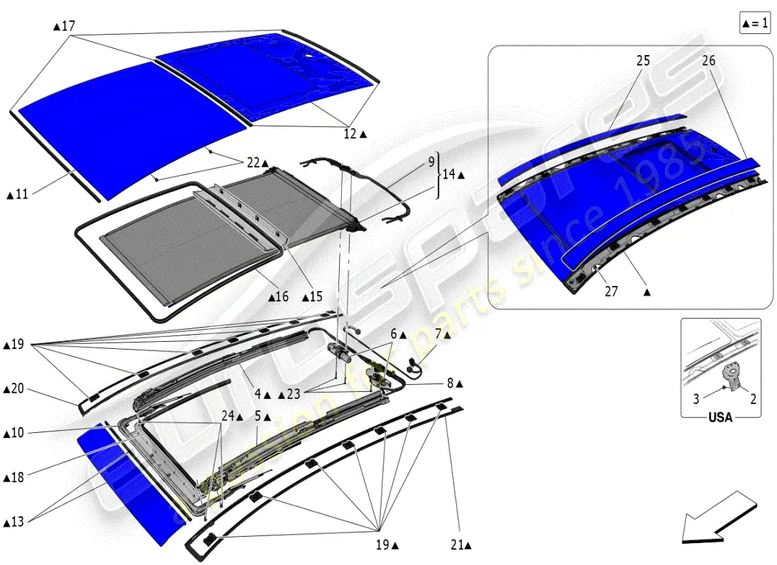 maserati grecale modena (2023) techo corredizo diagrama de piezas