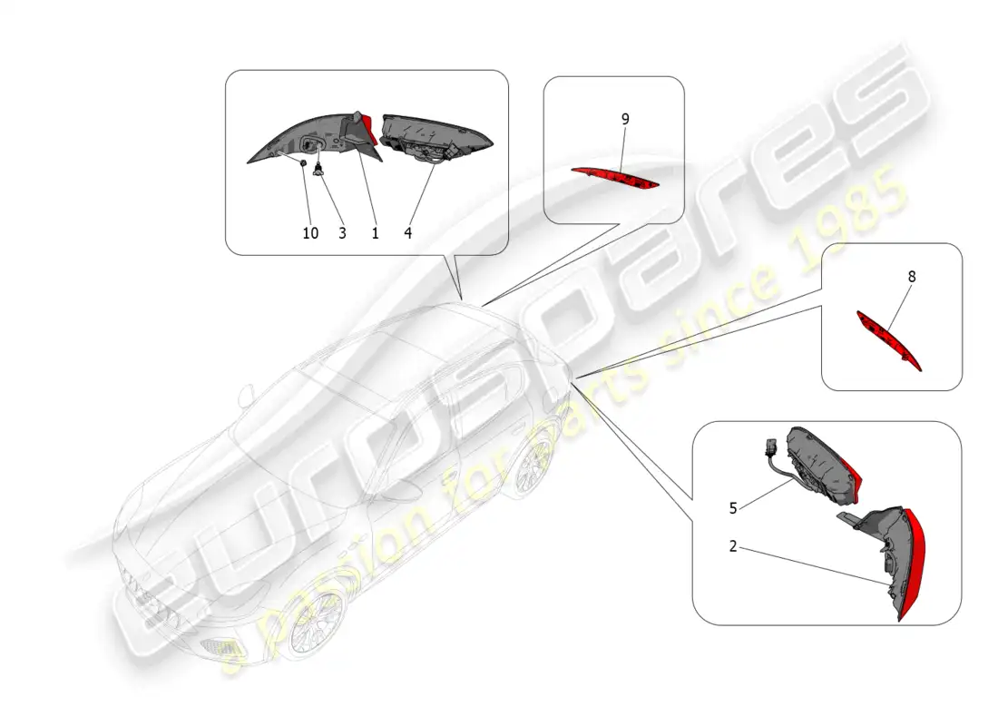 maserati grecale trofeo (2023) grupos de luces traseras diagrama de piezas
