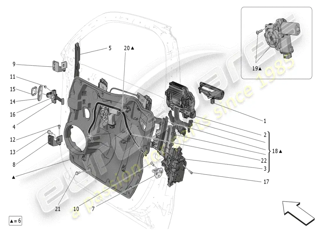 maserati grecale modena (2023) puertas delanteras: mecanismos diagrama de piezas