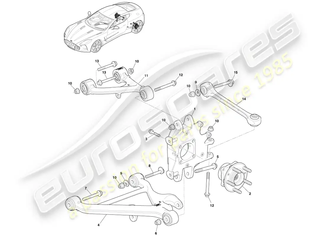 aston martin one-77 (2011) conjunto de suspensión trasera diagrama de piezas