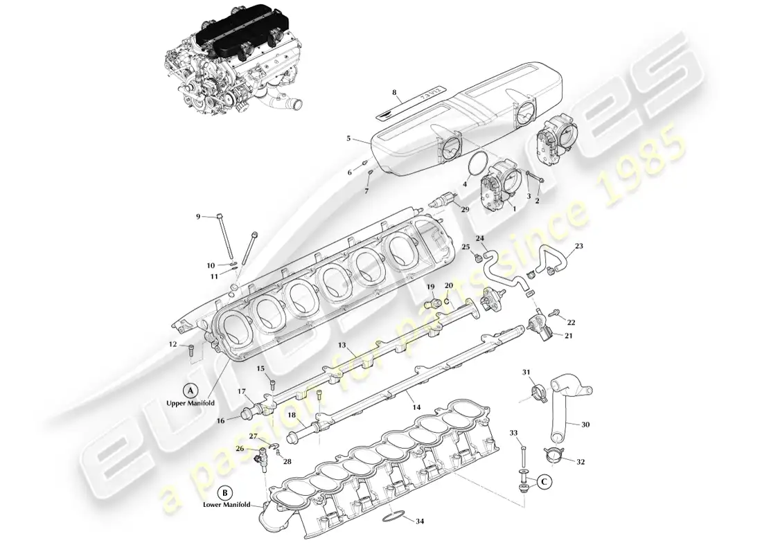 aston martin one-77 (2011) controles y carga de combustible diagrama de piezas