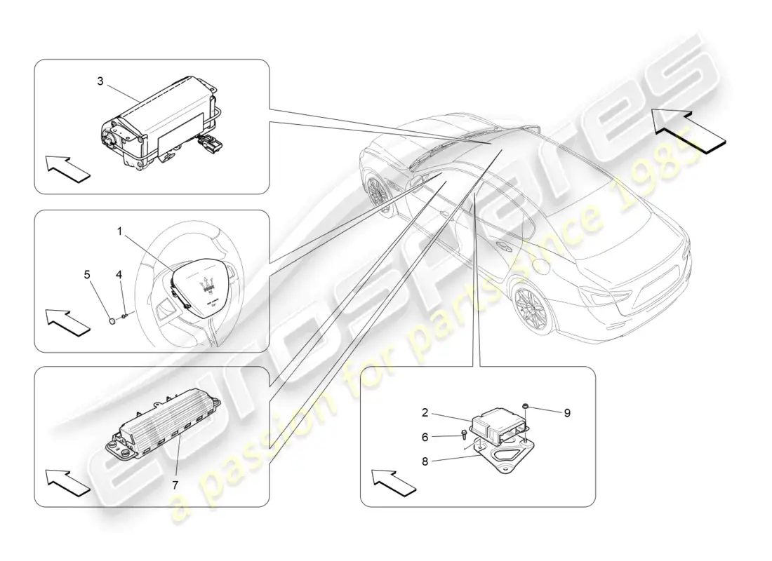 maserati ghibli (2017) sistema de airbag delantero diagrama de piezas