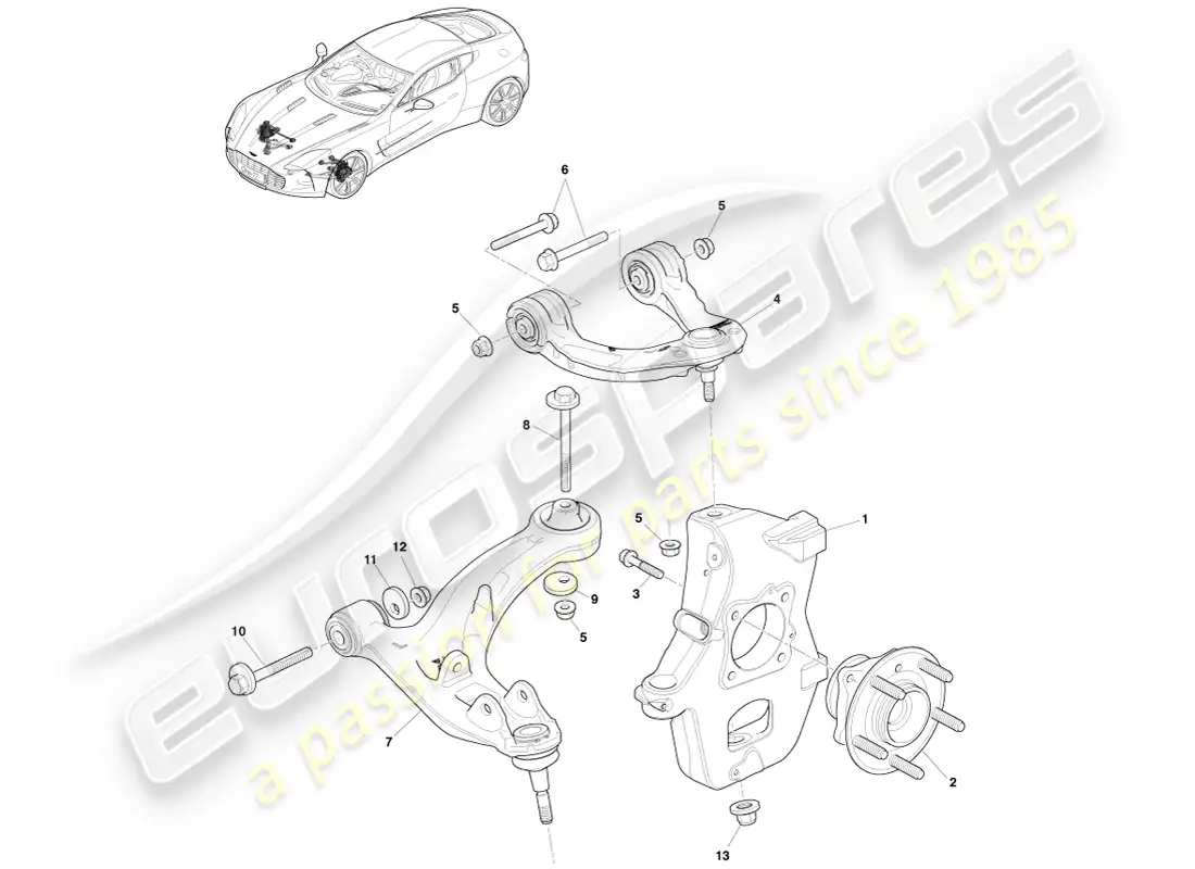 aston martin one-77 (2011) conjunto de suspensión delantera diagrama de piezas