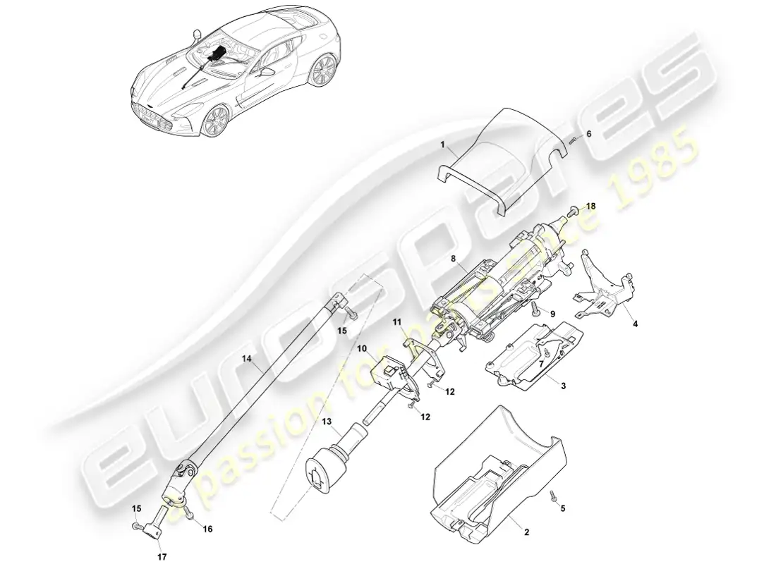 aston martin one-77 (2011) conjunto de columna de dirección diagrama de piezas