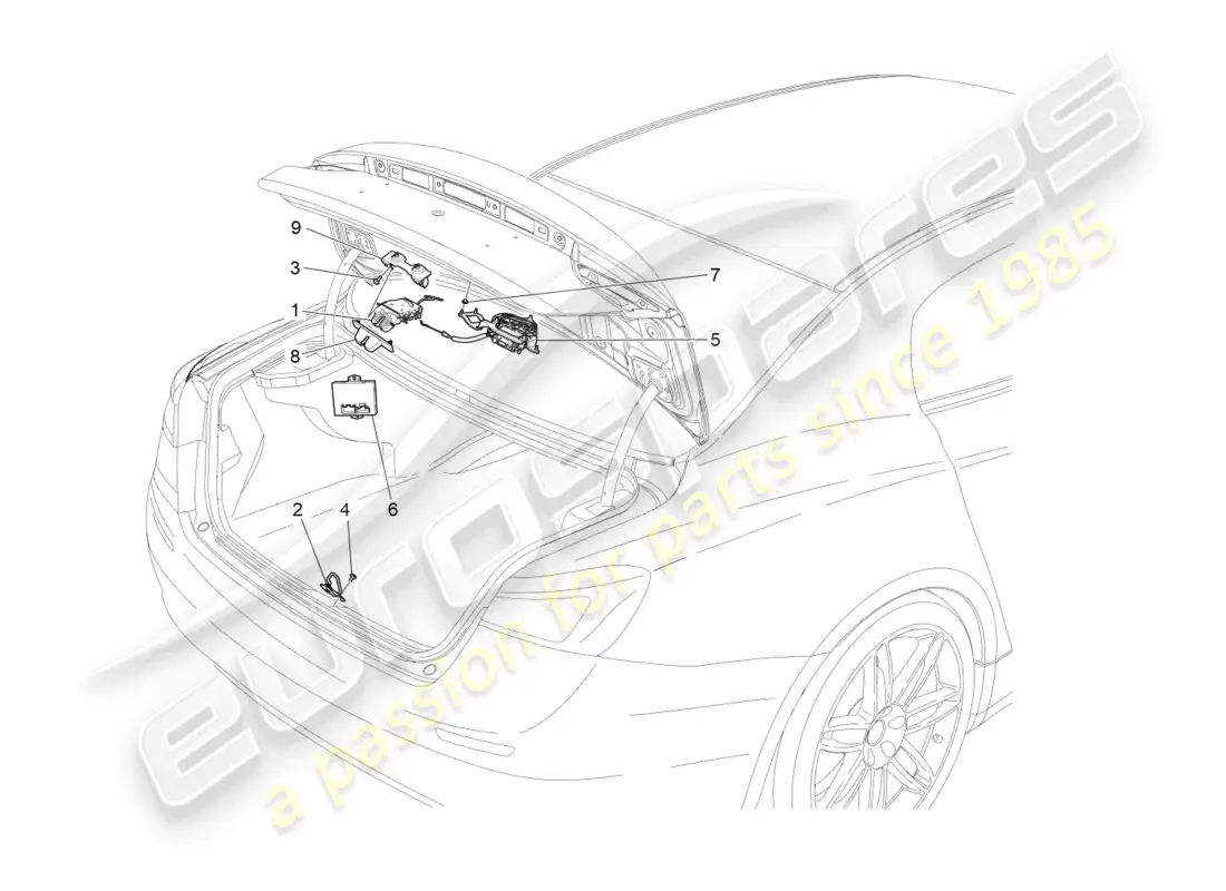 maserati ghibli (2017) control de apertura del portón trasero diagrama de piezas