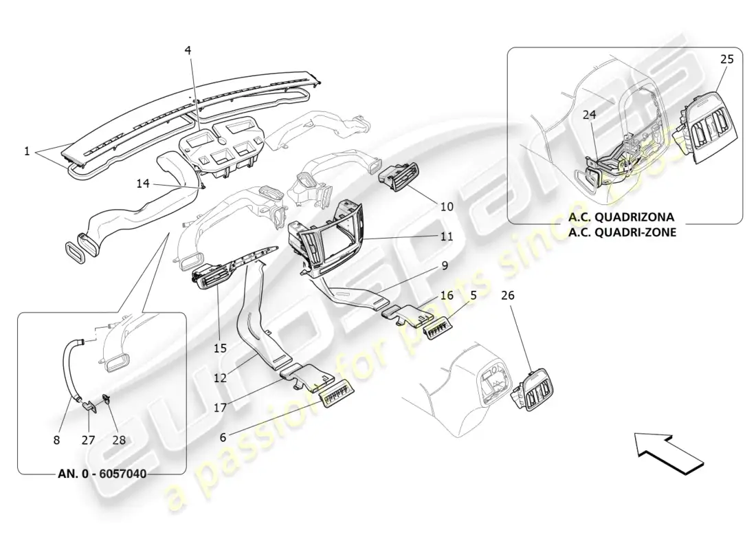 maserati levante (2020) unidad de aire acondicionado: difusión diagrama de piezas
