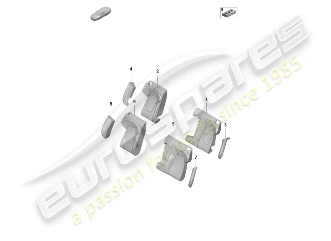 porsche 2020 (taycan 9j1-1) sección de espuma para el lado de apoyo de descanso. funda de respaldo para asiento deportivo diagrama de piezas