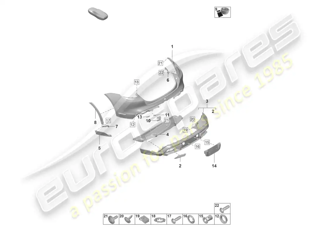 porsche 2020 (taycan 9j1-1) parachoques trasero taycan cross turismo turbo s offroad cross turismo diagrama de piezas