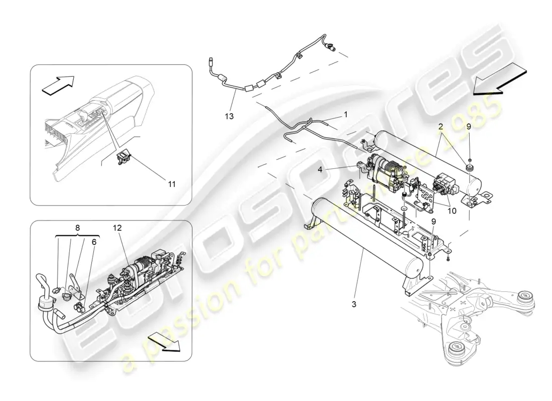 maserati levante modena s (2022) sistema de suspensión neumática diagrama de piezas