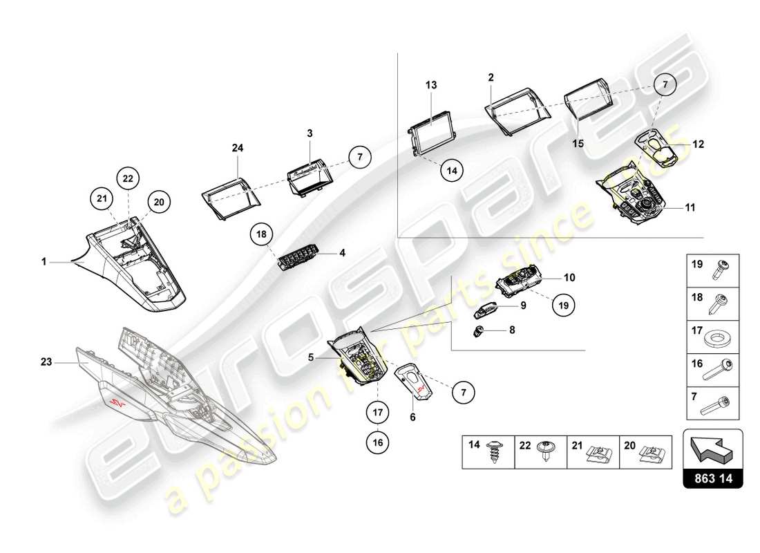 lamborghini 2021 (lp770-4 svj coupe) diagrama de piezas de la consola central
