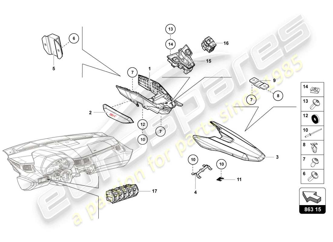 lamborghini lp750-4 sv roadster (2017) diagrama de piezas de la unidad de interrupción