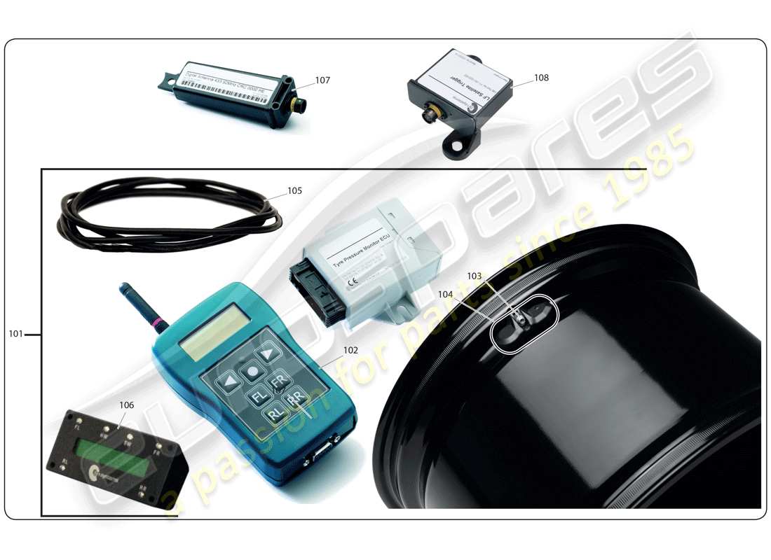 lamborghini super trofeo (2009-2014) kit de tpms diagrama de piezas