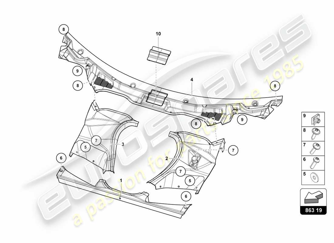 lamborghini centenario coupe (2017) forro del maletero diagrama de piezas