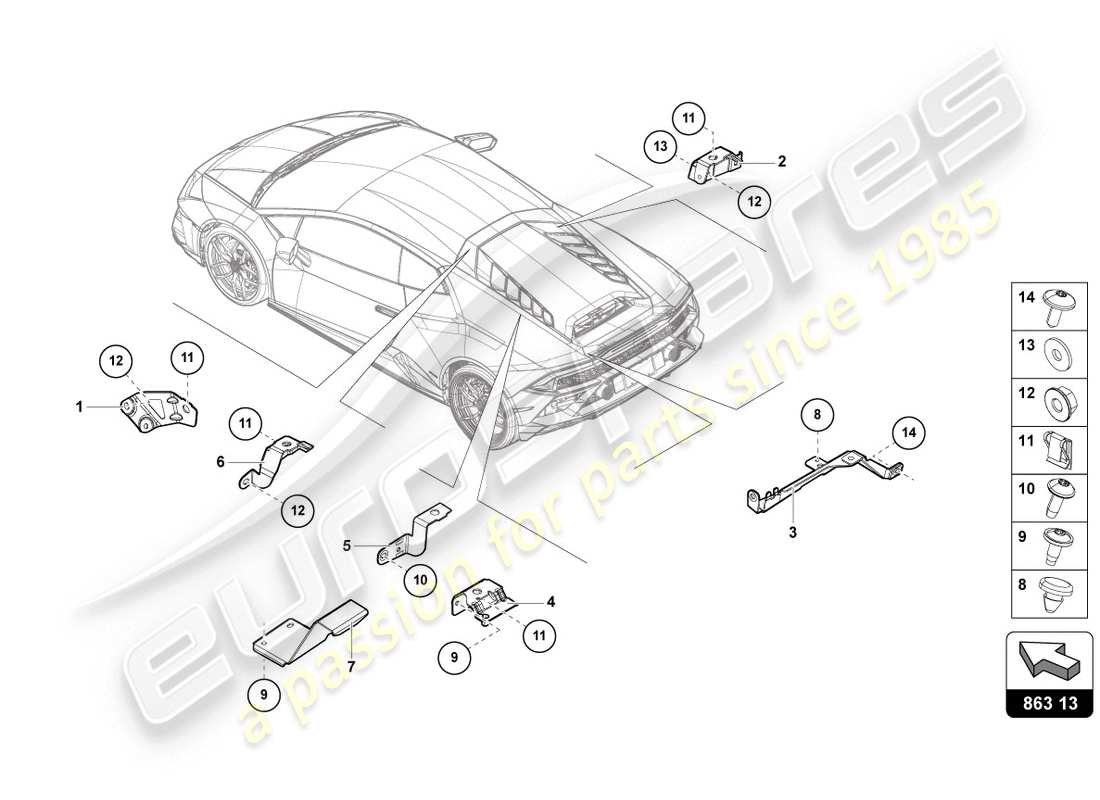 lamborghini evo coupe 2wd (2020) fijación de piezas para motor diagrama de piezas