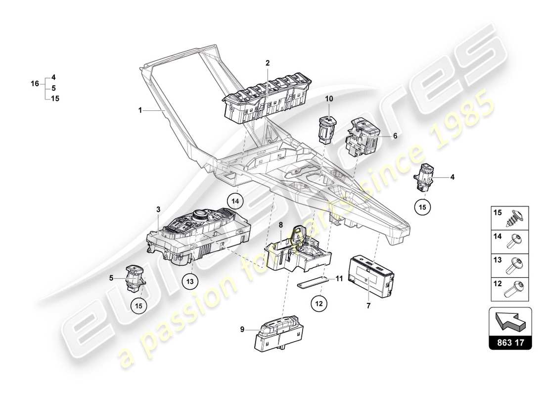 lamborghini centenario roadster (2017) unidad de interruptor diagrama de piezas
