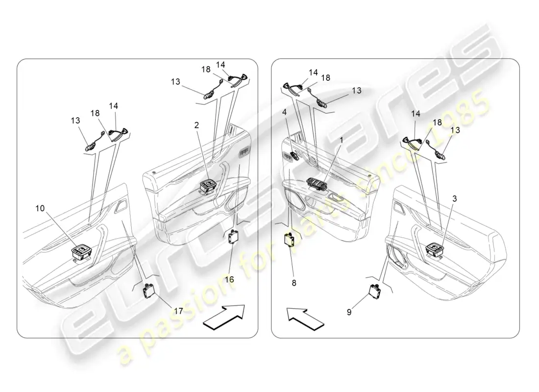 maserati ghibli (2018) dispositivos de puerta diagrama de piezas