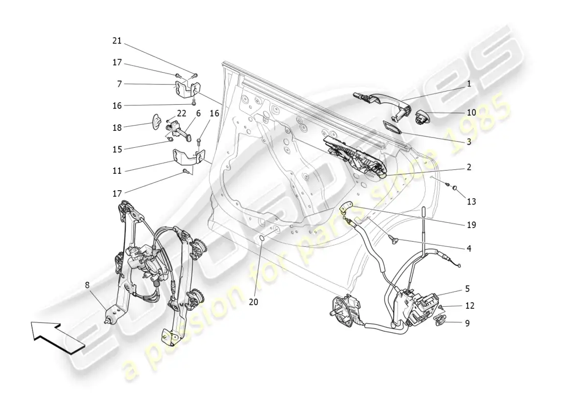 maserati levante modena (2022) puertas traseras: mecanismos diagrama de piezas